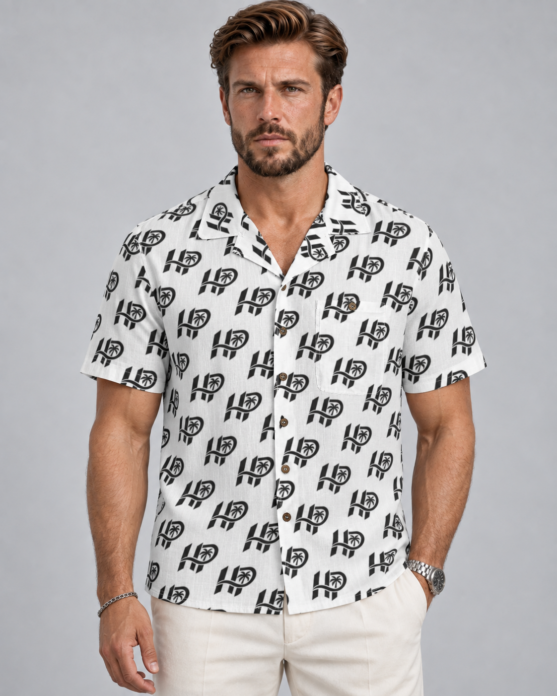 HP Signature Monogram Hawaiian Shirt – Black & White