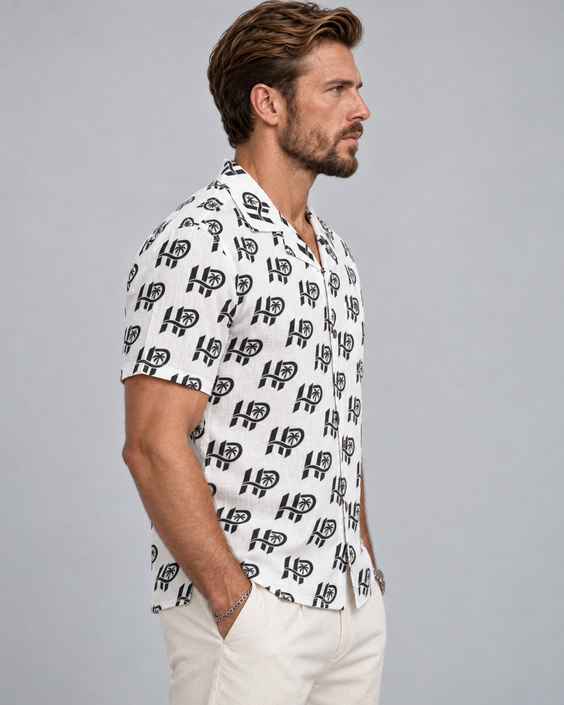 HP Signature Monogram Hawaiian Shirt – Black & White