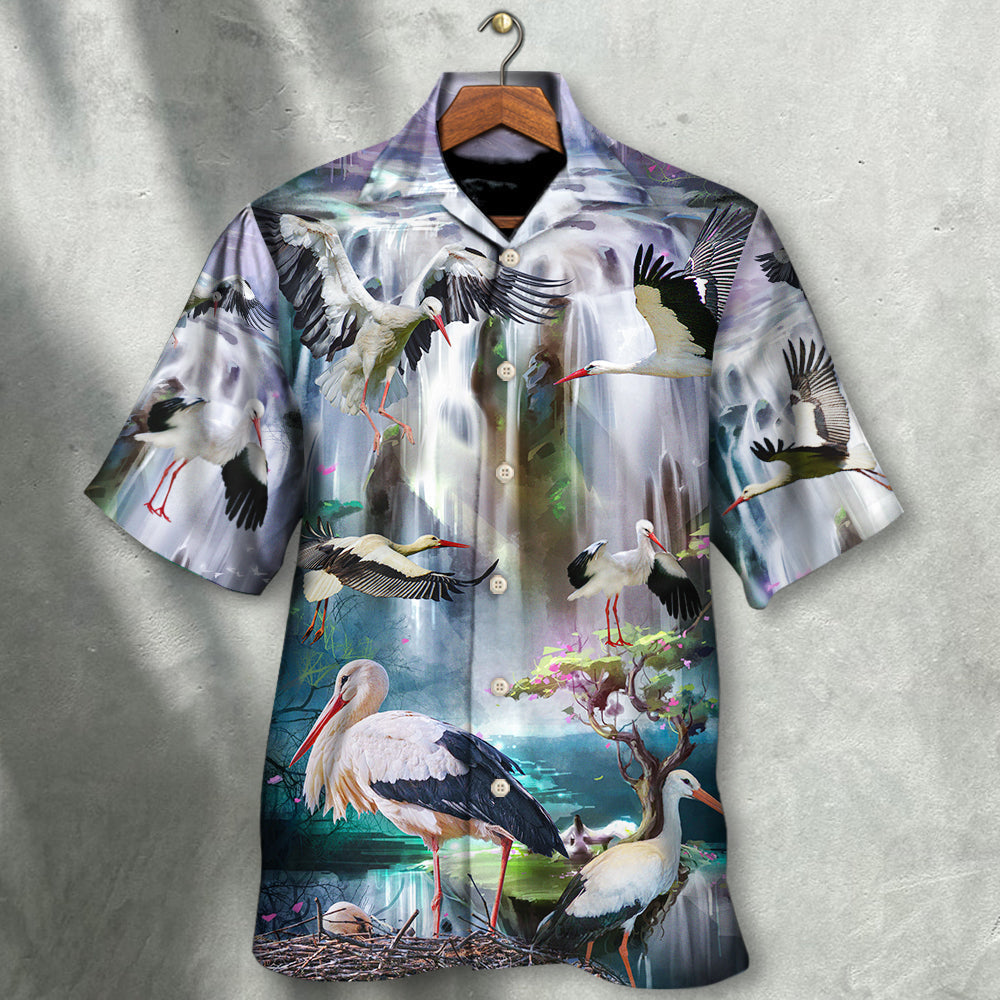 Stork Bird Dreamy Waterfall Art - Hawaiian Shirt
