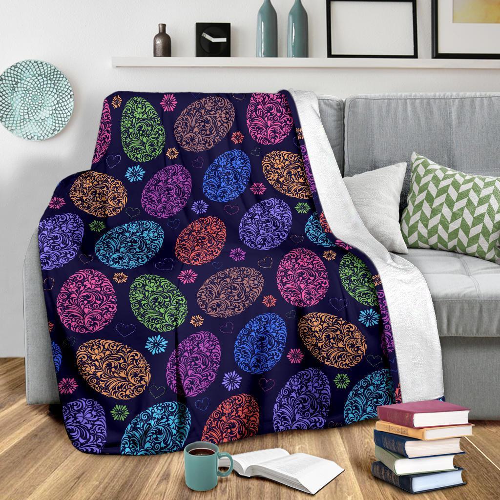 Colorful Easter Egg Pattern Flannel Blanket For Soft Bed Couch And Home Comfort