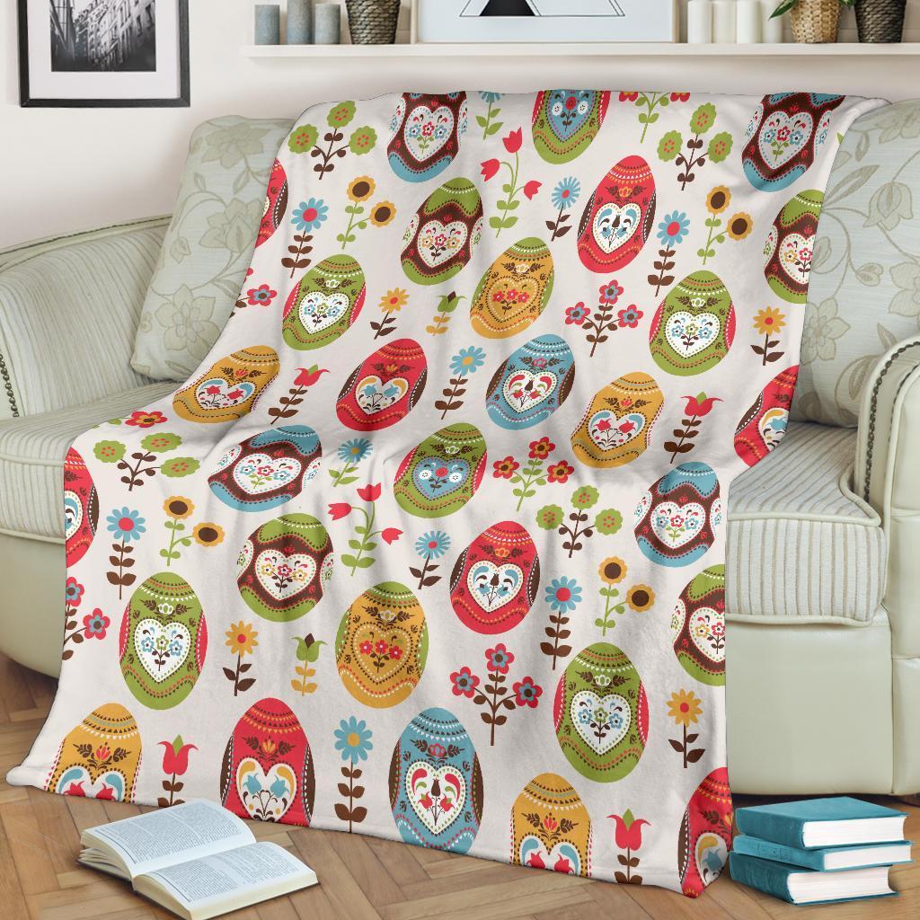 Colorful Easter Egg Pattern Flannel Blanket For Bed Sofa And Reading Nook Decor