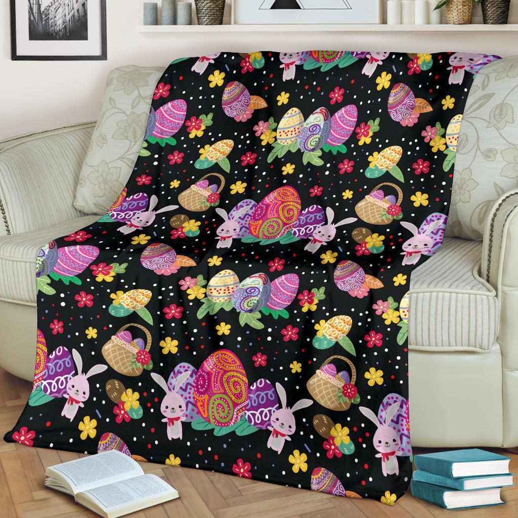 Easter Bunny Egg Pattern Flannel Blanket For Soft Bed Couch And Home Comfort