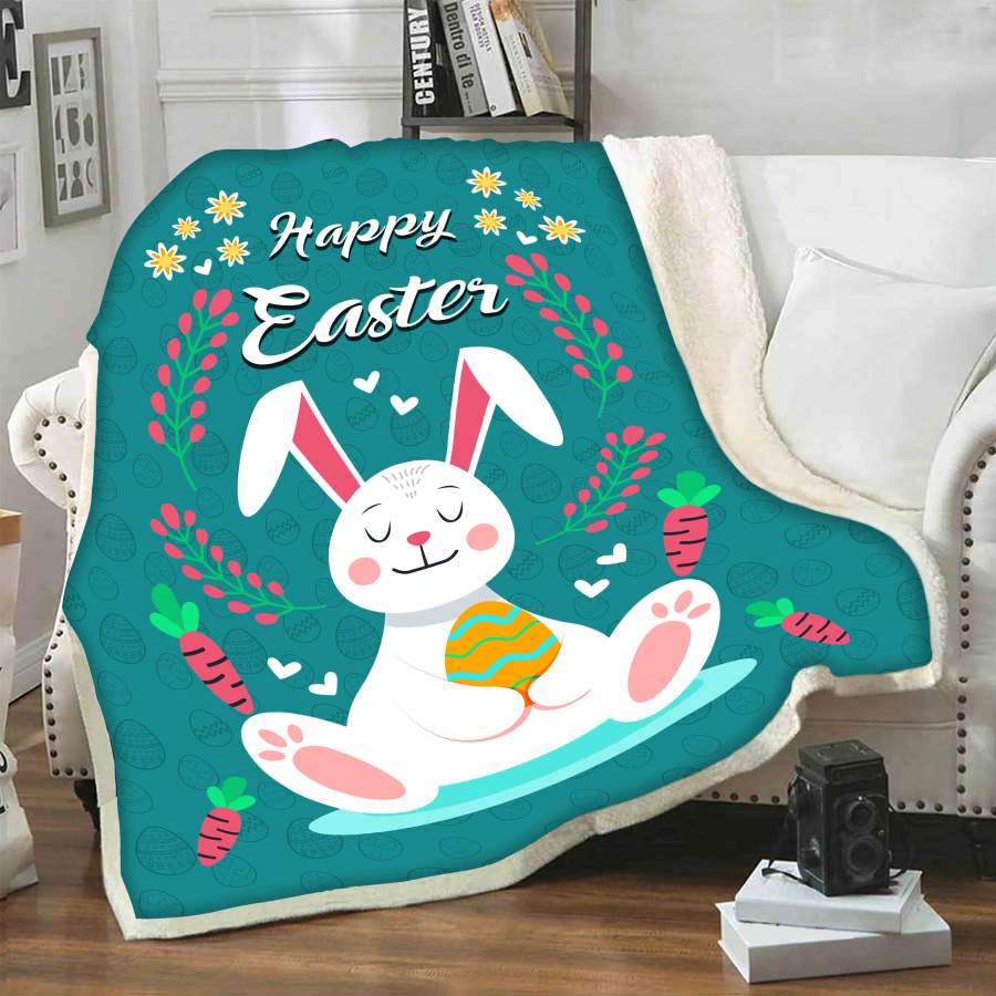 Easter Happy Bunny Flannel Blanket For Living Room And Bedroom Styling