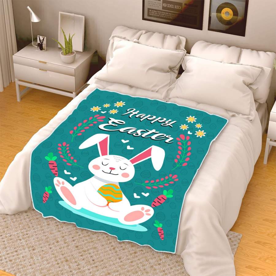 Easter Happy Bunny Flannel Blanket For Relaxing At Home And Travel