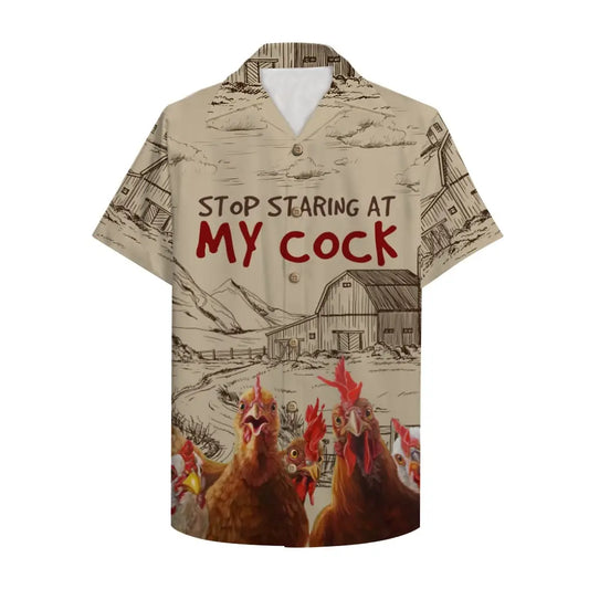 Hawaiian Shirt / Adults / S Farmer Chicken Stop Staring At My Cock Funny Unisex Hawaiian Shirt Aloha Shirt