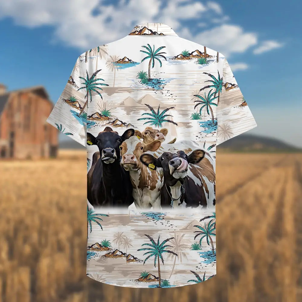 Home Is Where My Cows Are Palm Tree Pattern Unisex Hawaiian Shirt Aloha Shirt