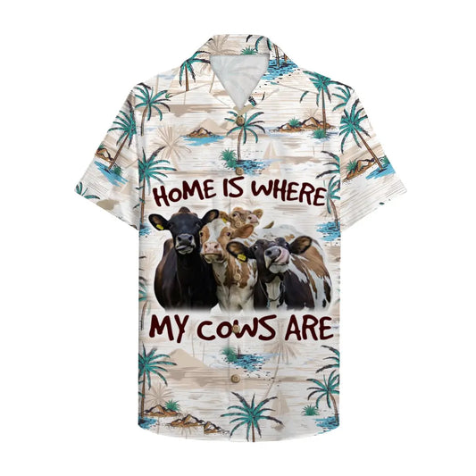 Hawaiian Shirt / Adults / S Home Is Where My Cows Are Palm Tree Pattern Unisex Hawaiian Shirt Aloha Shirt