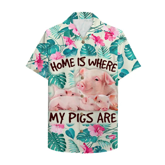 Hawaiian Shirt / Adults / S Farmer Pig Home Is Where My Pigs Are Unisex Hawaiian Shirt Aloha Shirt