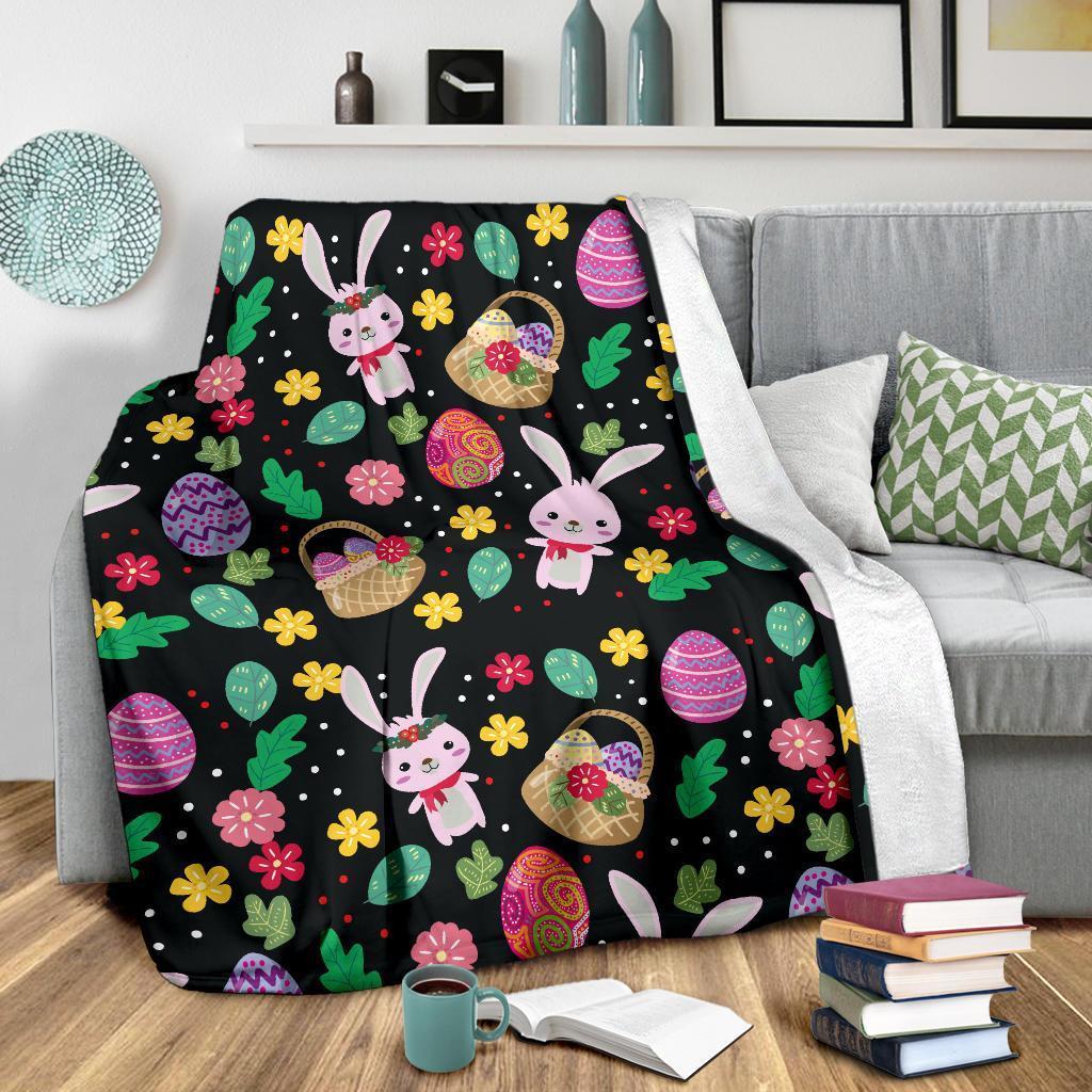 Easter Bunny Egg Pattern Flannel Blanket For Living Room And Bedroom Styling