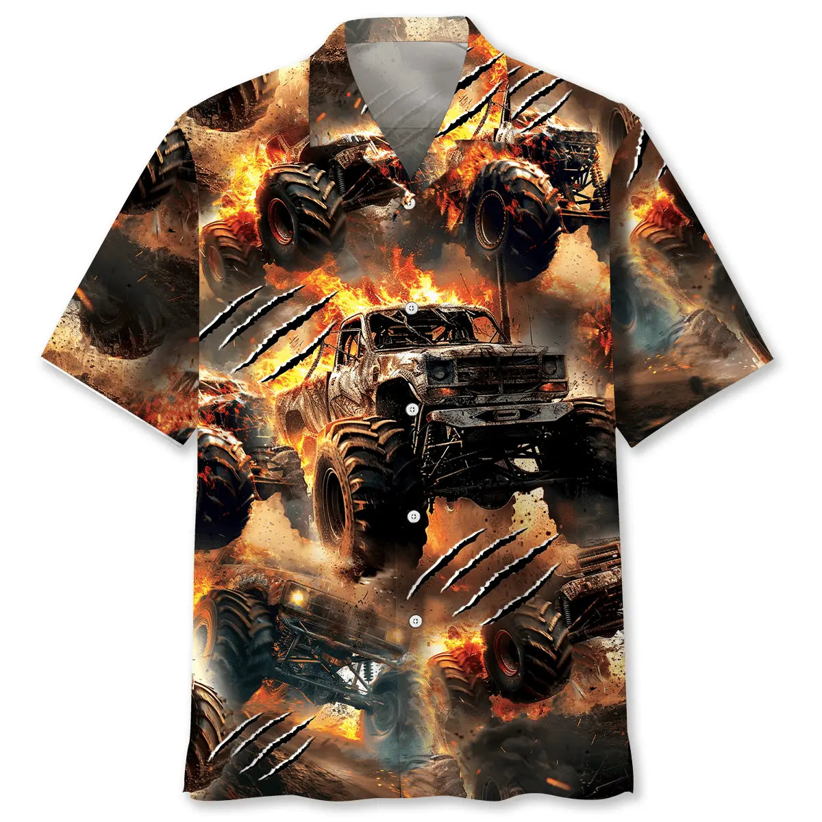 Hawaiian Shirt / Adults / S Fire Monster Truck Car Hawaiian Shirt