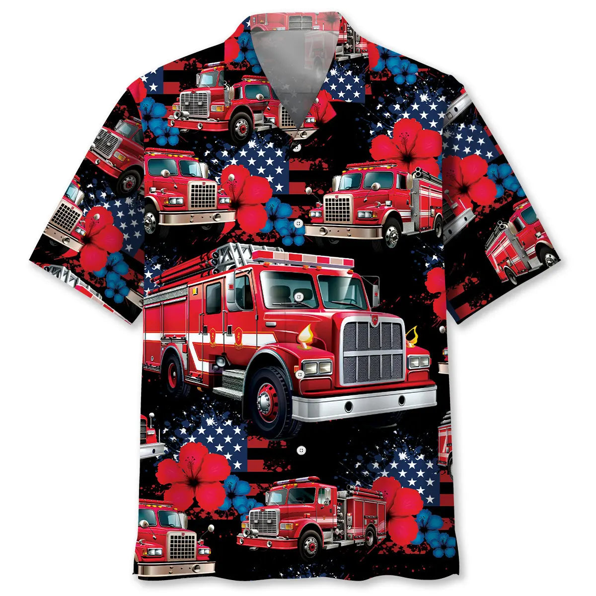 Hawaiian Shirt / Adults / S Fire Truck American Hawaiian Shirt