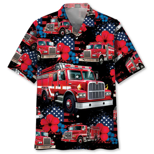 Hawaiian Shirt / Adults / S Fire Truck American Hawaiian Shirt
