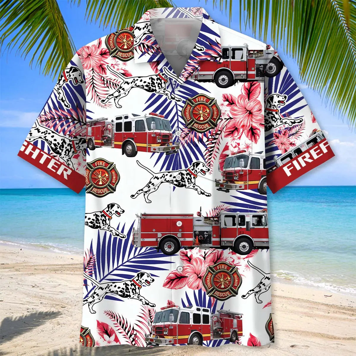 Fire Truck Dalmatian Proud Hawaiian Shirt Pocket