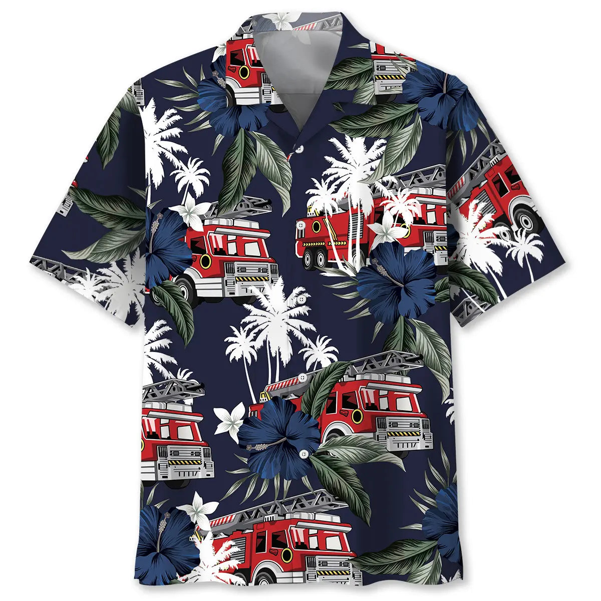 Hawaiian Shirt / Adults / S Fire Truck Dark Blue Hawaiian Shirt