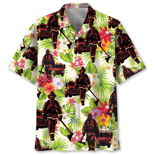 Hawaiian Shirt / Adults / S Fire Truck Firefighter Flower Hawaiian Shirt