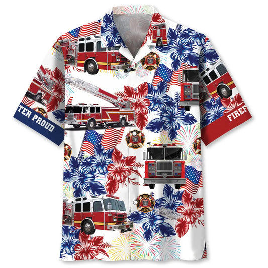 Hawaiian Shirt / Adults / S Fire Truck Proud Hawaiian Shirt