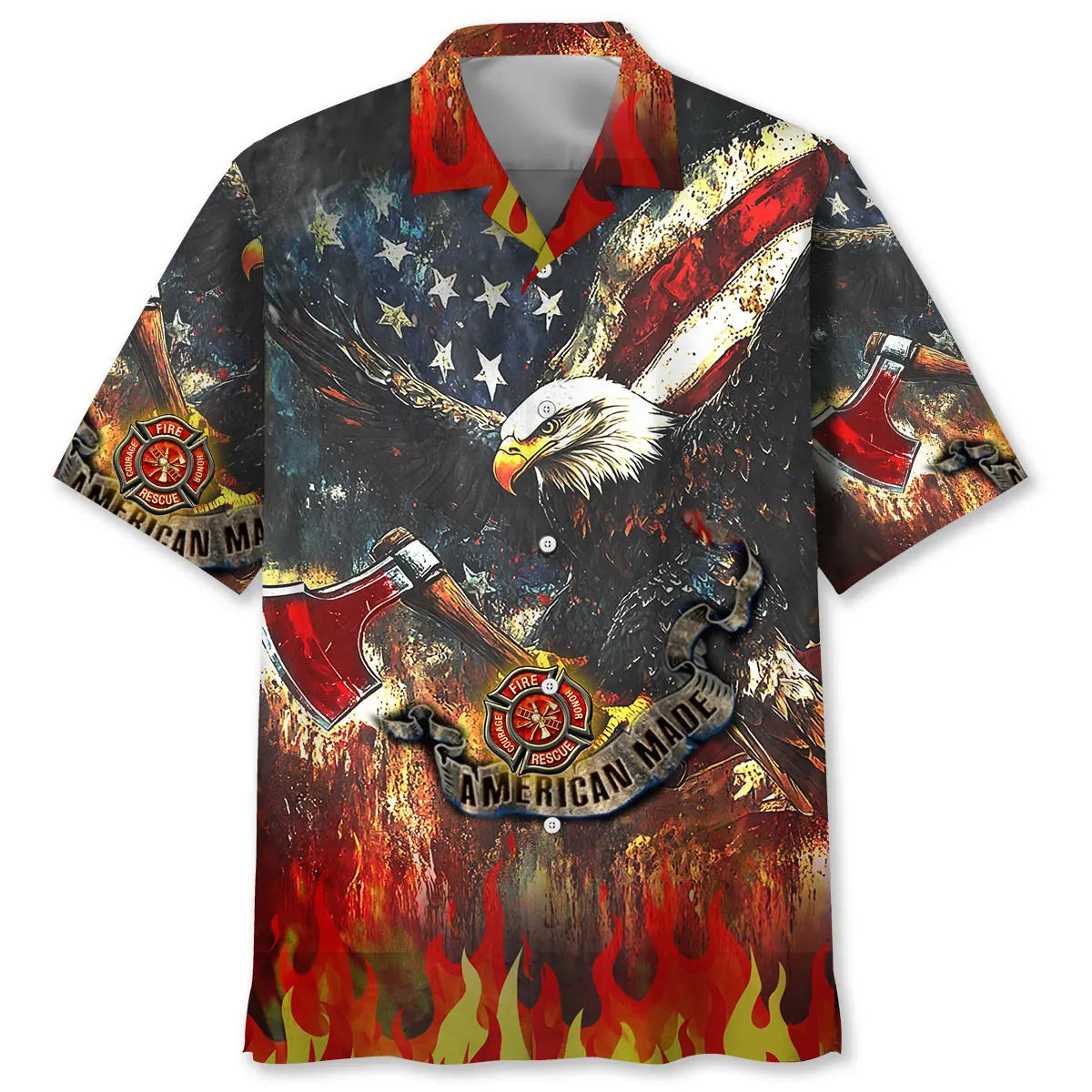 Hawaiian Shirt / Adults / S Firefighter American Made Eagle Hawaiian Shirt
