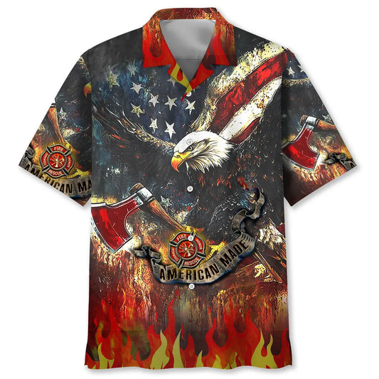 Hawaiian Shirt / Adults / S Firefighter American Made Eagle Hawaiian Shirt
