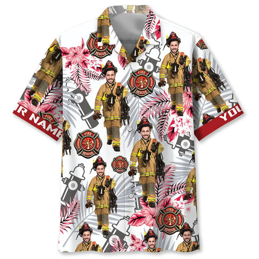 Hawaiian Shirt / Adults / S Firefighter Custom Name Custom Photo Hawaiian Shirt
