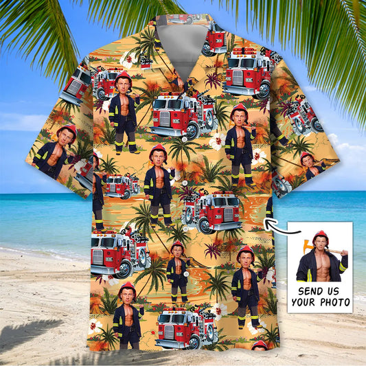 Hawaiian Shirt / Adults / S Firefighter Custom Photo Face Hawaiian Shirt