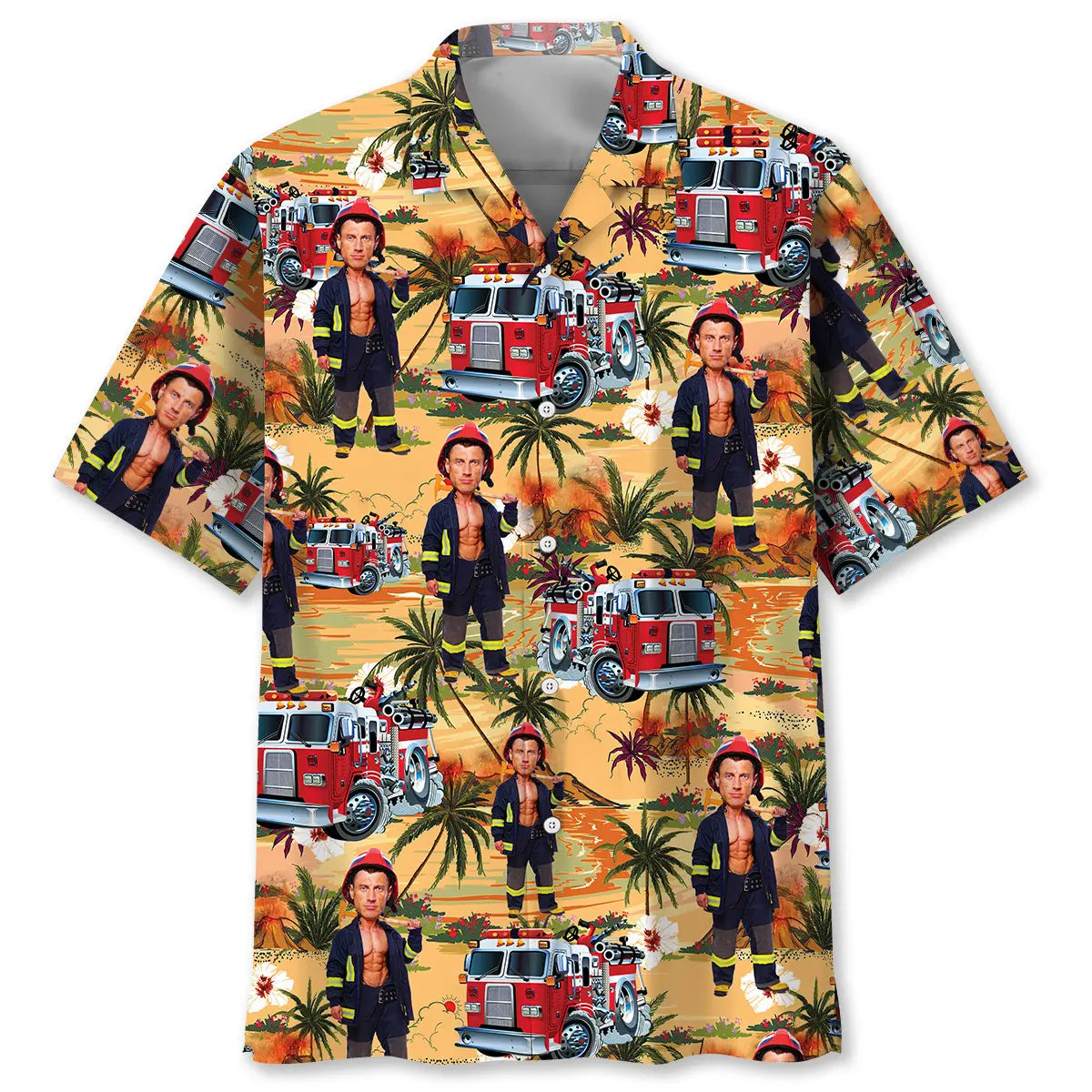 Firefighter Custom Photo Face Hawaiian Shirt