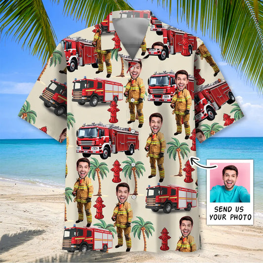 Hawaiian Shirt / Adults / S Firefighter Custom Photo Face Hawaiian Shirt