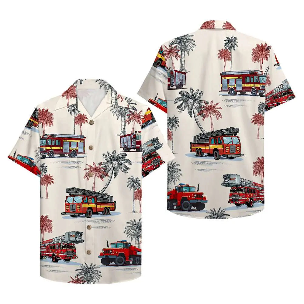Hawaiian Shirt / Adults / S Firefighter Fire Truck Pattern Unisex Hawaiian Shirt Aloha Shirt