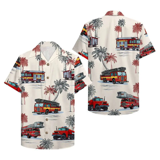 Hawaiian Shirt / Adults / S Firefighter Fire Truck Pattern Unisex Hawaiian Shirt Aloha Shirt