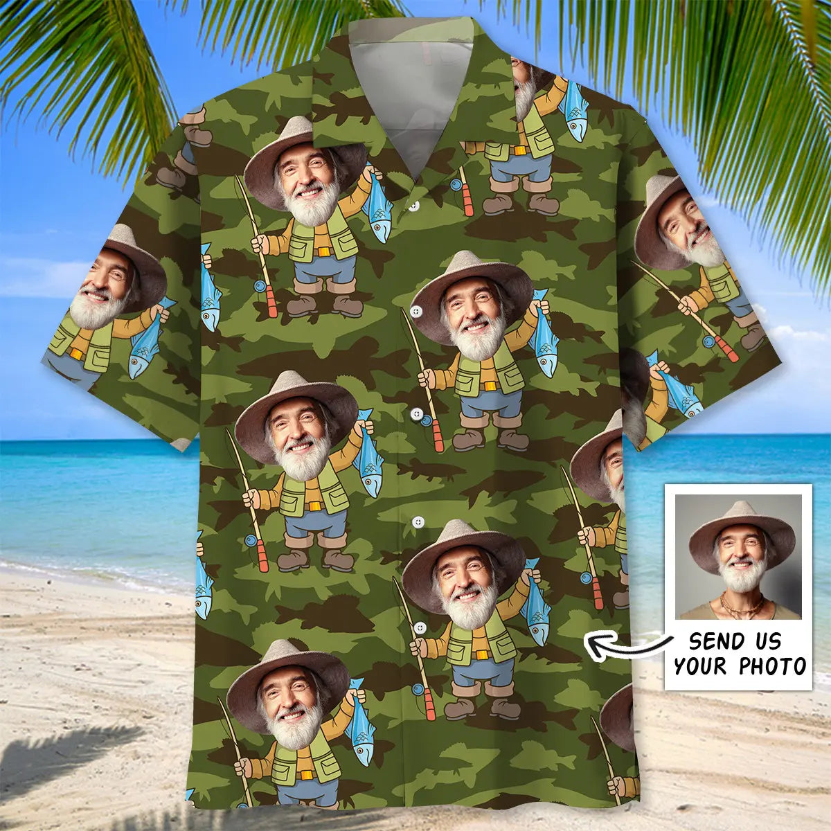 Hawaiian Shirt / Adults / S Fishing Custom Photo Face Hawaiian Shirt