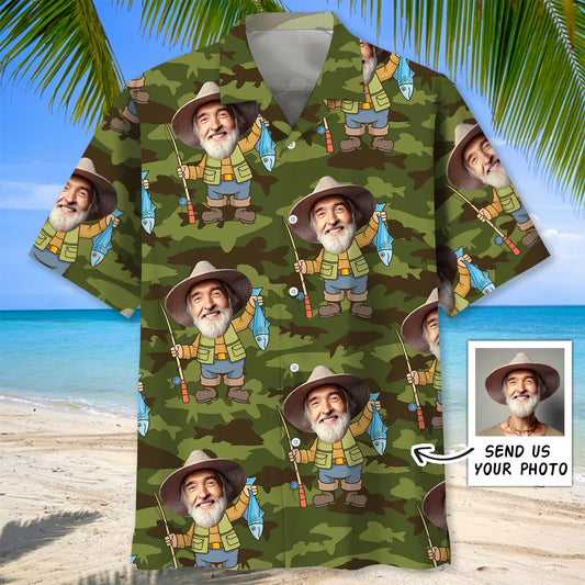 Hawaiian Shirt / Adults / S Fishing Custom Photo Face Hawaiian Shirt