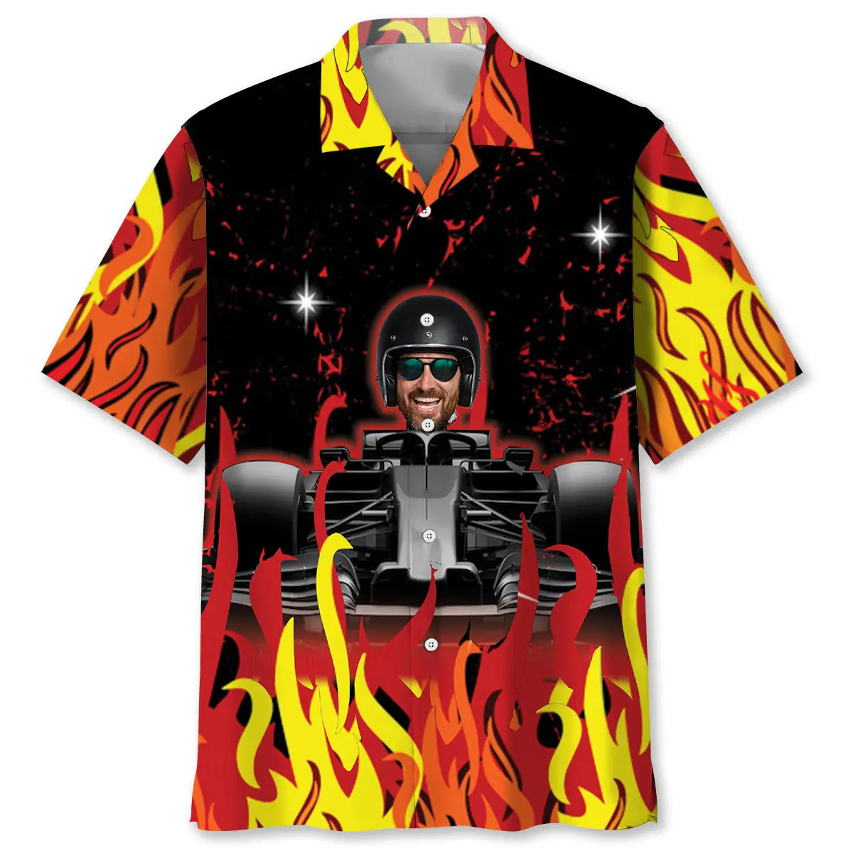 Flames F1 Racing Custom Photo Face Hawaiian Shirt