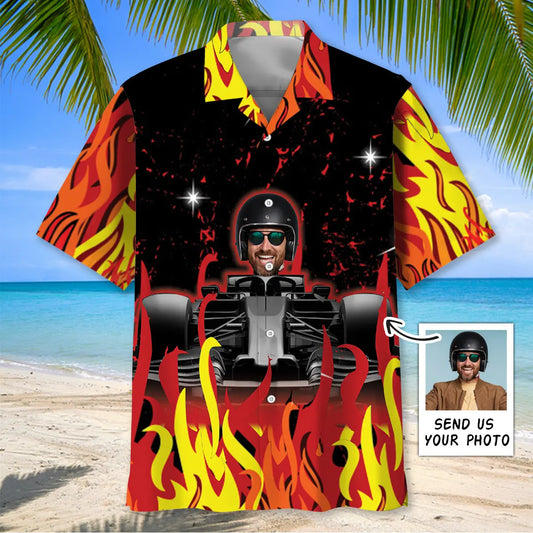Hawaiian Shirt / Adults / S Flames F1 Racing Custom Photo Face Hawaiian Shirt