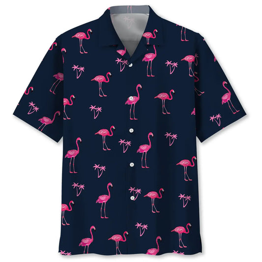Hawaiian Shirt / Adults / S Flamingo Dark Navy Hawaiian Shirt