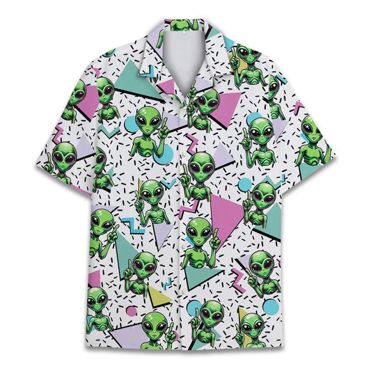 Hawaiian Shirt / Adults / S Retro 80s 90s Alien Unisex Hawaiian Shirt Aloha Shirt