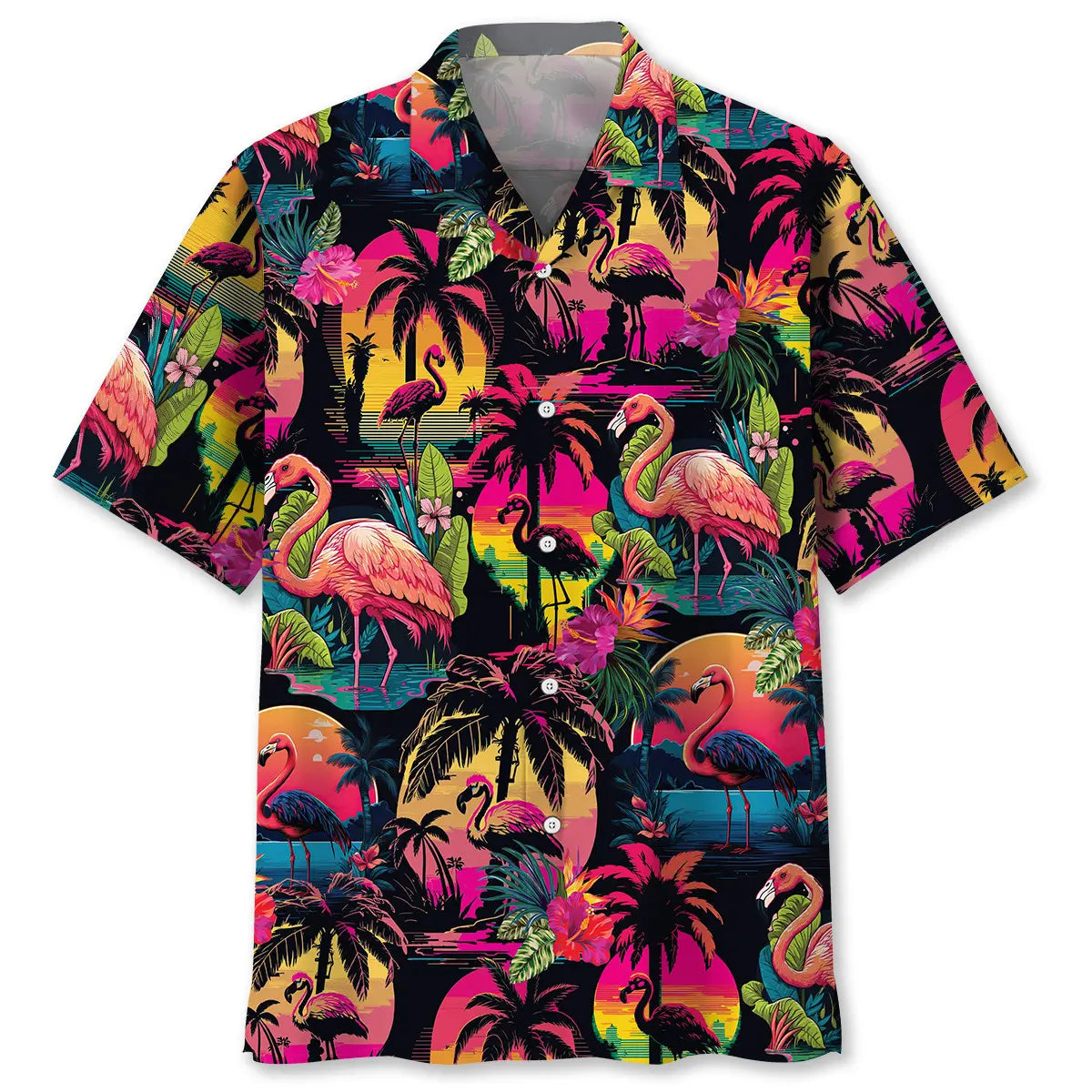 Hawaiian Shirt / Adults / S Flamingo Retro Palm Tree Hawaiian Shirt