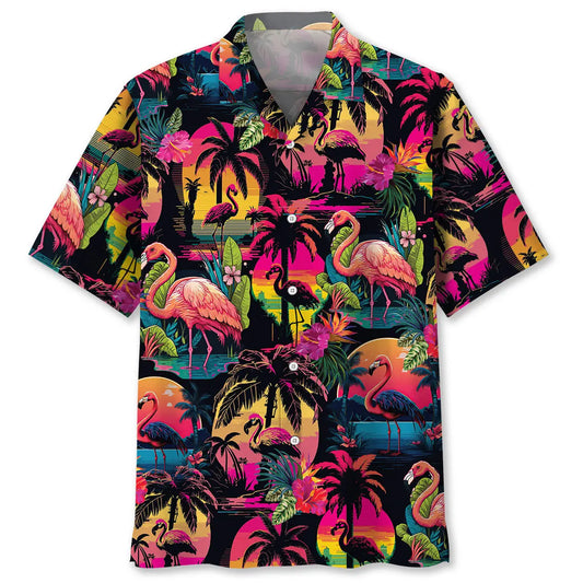 Hawaiian Shirt / Adults / S Flamingo Retro Palm Tree Hawaiian Shirt