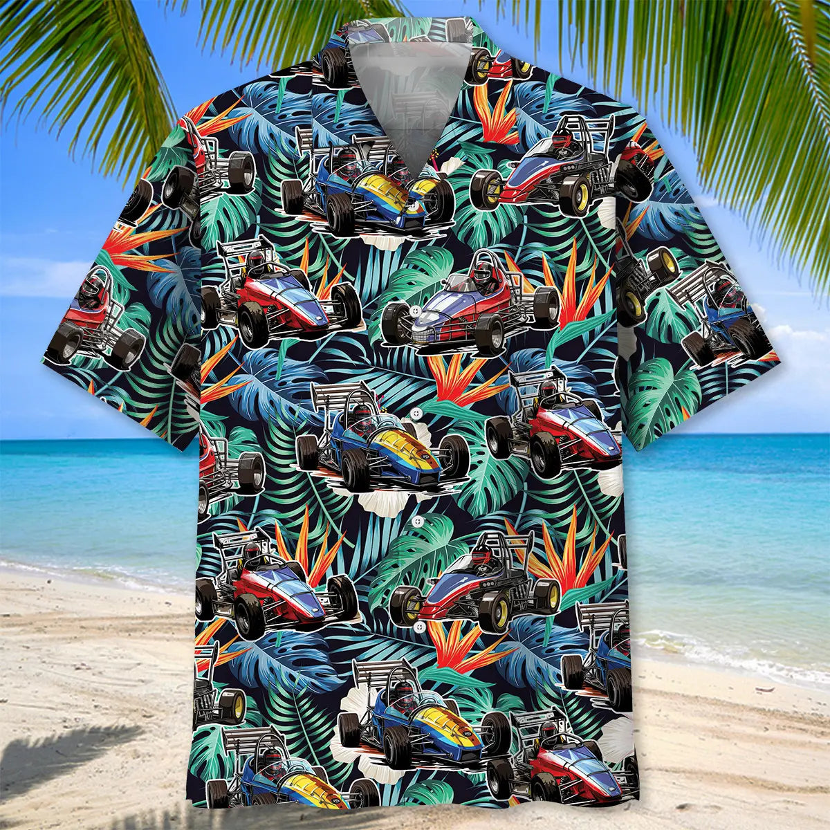Floral Quarter Midget Car Racing Hawaiian Shirt
