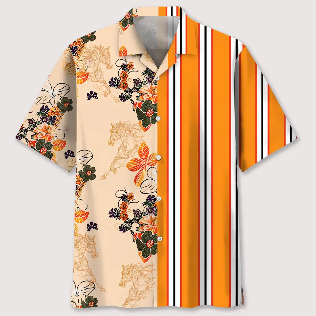 Hawaiian Shirt / Adults / S Floral Stripes Horse Hawaiian Shirt