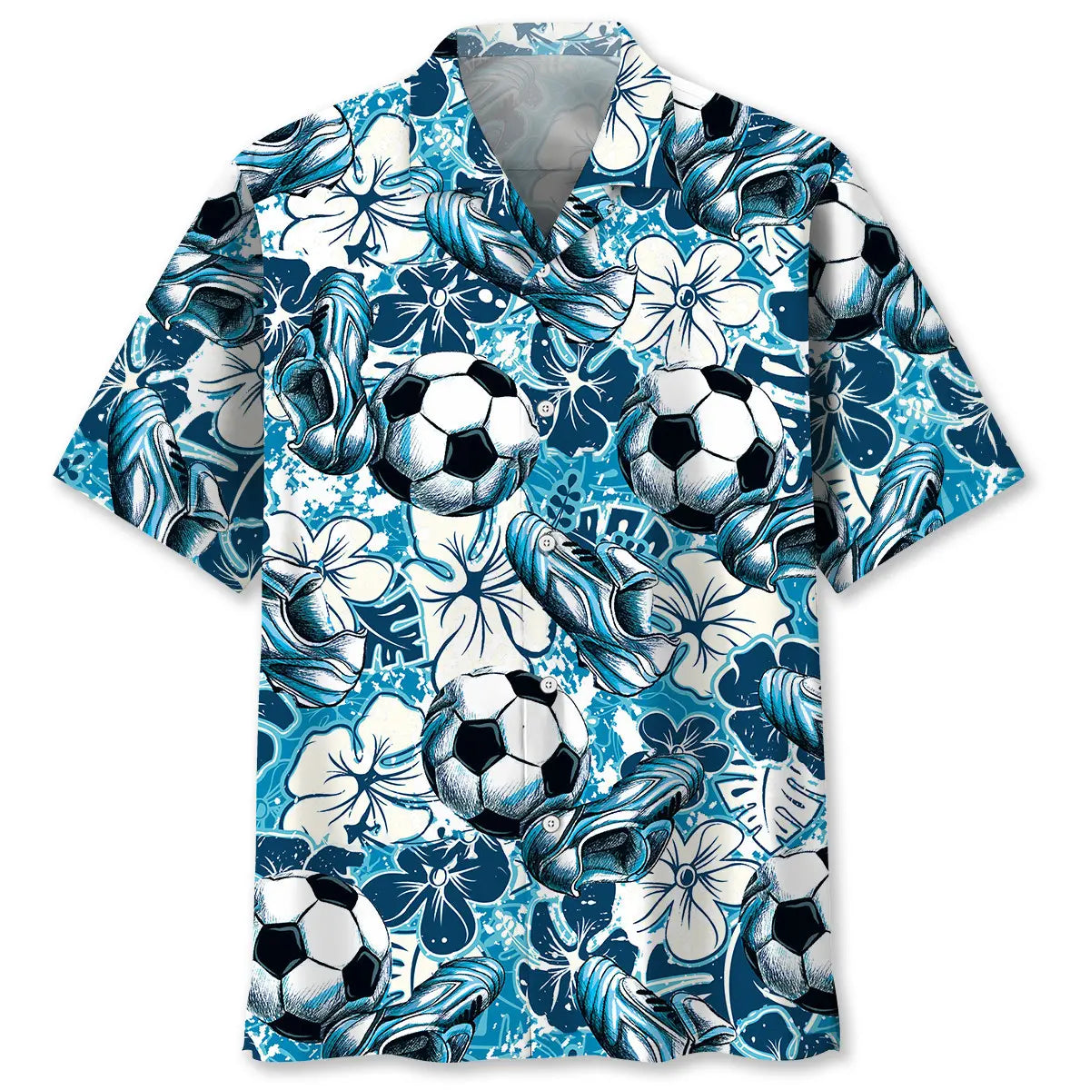 Hawaiian Shirt / Adults / S Football Tropical Hibiscus Blue Hawaiian Shirt