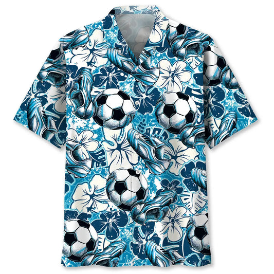 Hawaiian Shirt / Adults / S Football Tropical Hibiscus Blue Hawaiian Shirt