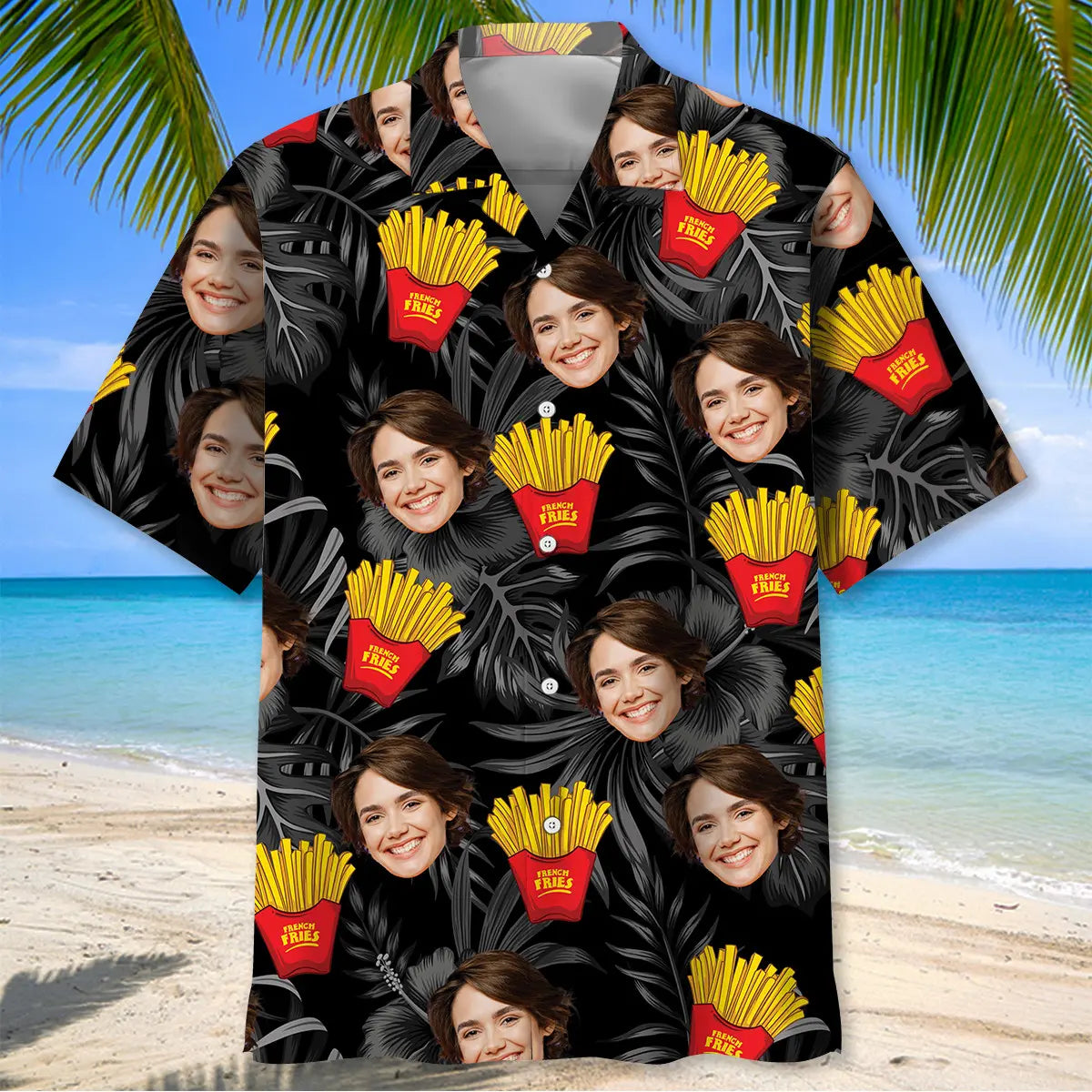 French Fries and Wife Custom Photo Face Hawaiian Shirt