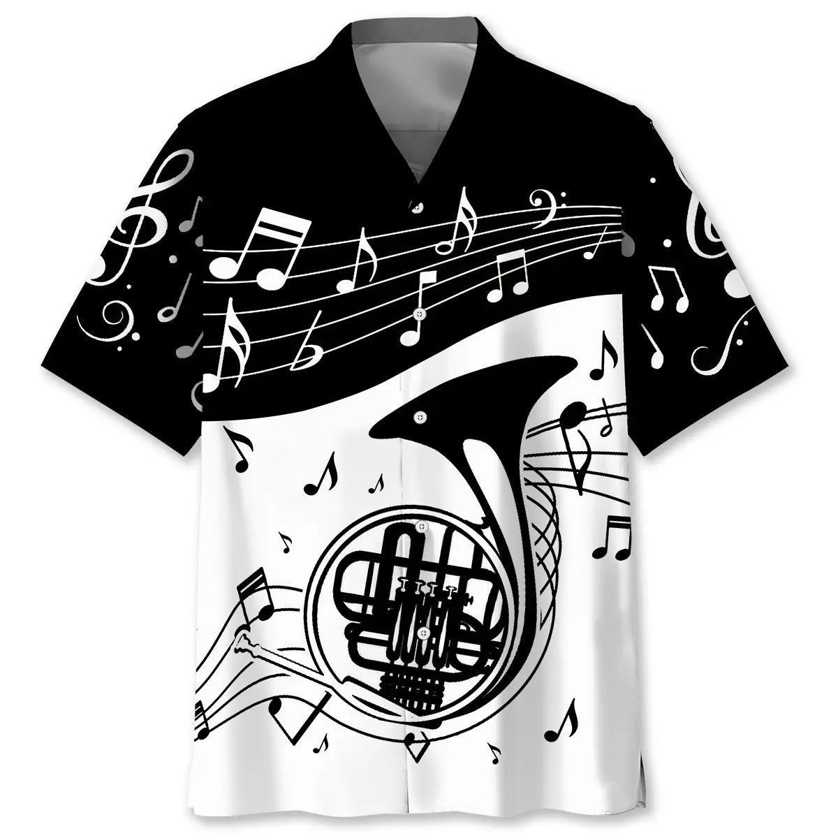 Hawaiian Shirt / Adults / S French Horn Black and White Hawaiian Shirt