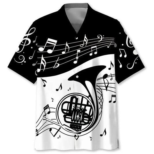 Hawaiian Shirt / Adults / S French Horn Black and White Hawaiian Shirt