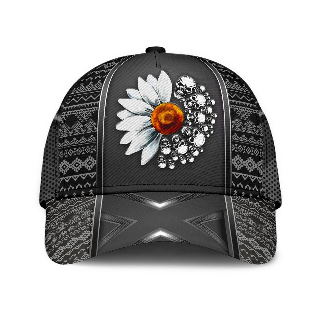 Daisy Skull Floral Skull Art Style – Classic Cap