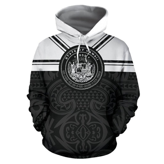 Hawaii Coat Of Arms Black White Art - 3D Hoodie
