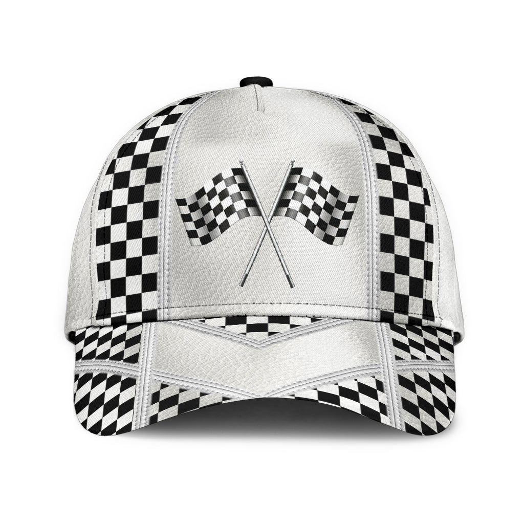 White Leather Racing Pattern – Classic Cap