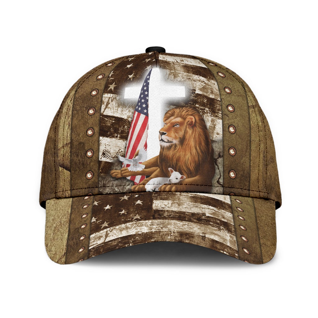 Lion Lamb Faith Cross American Flag – Classic Cap