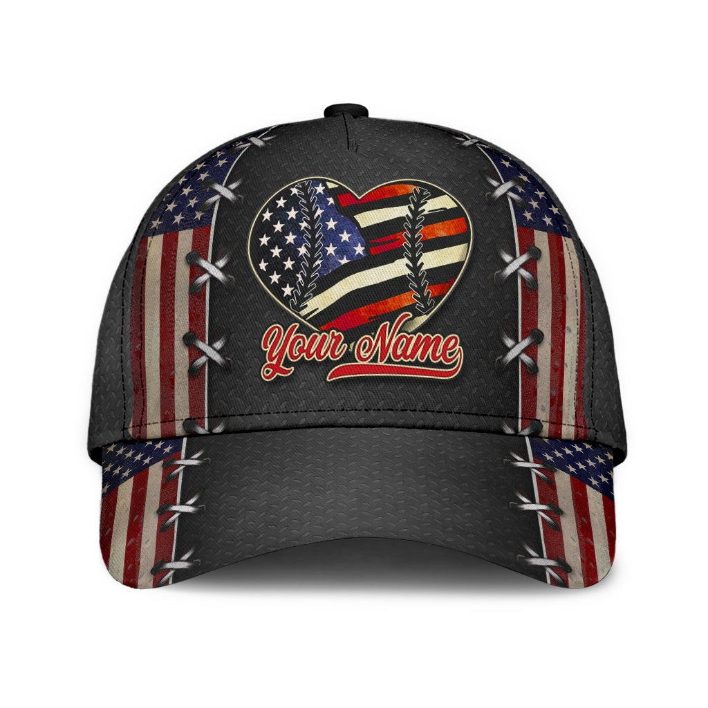 Custom Baseball Mom Heart American Flag – Classic Cap