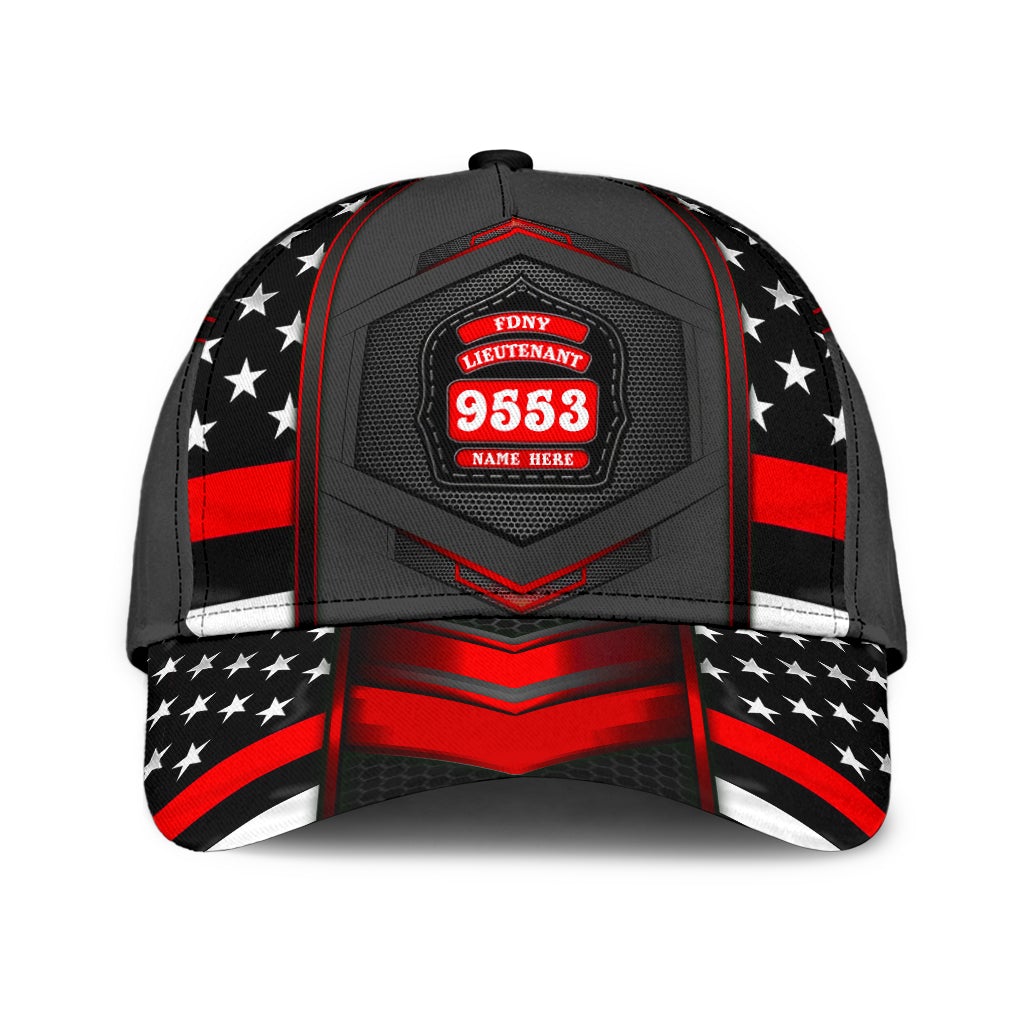 Custom Firefighter US Flag Red Carbon Rank – Classic Cap