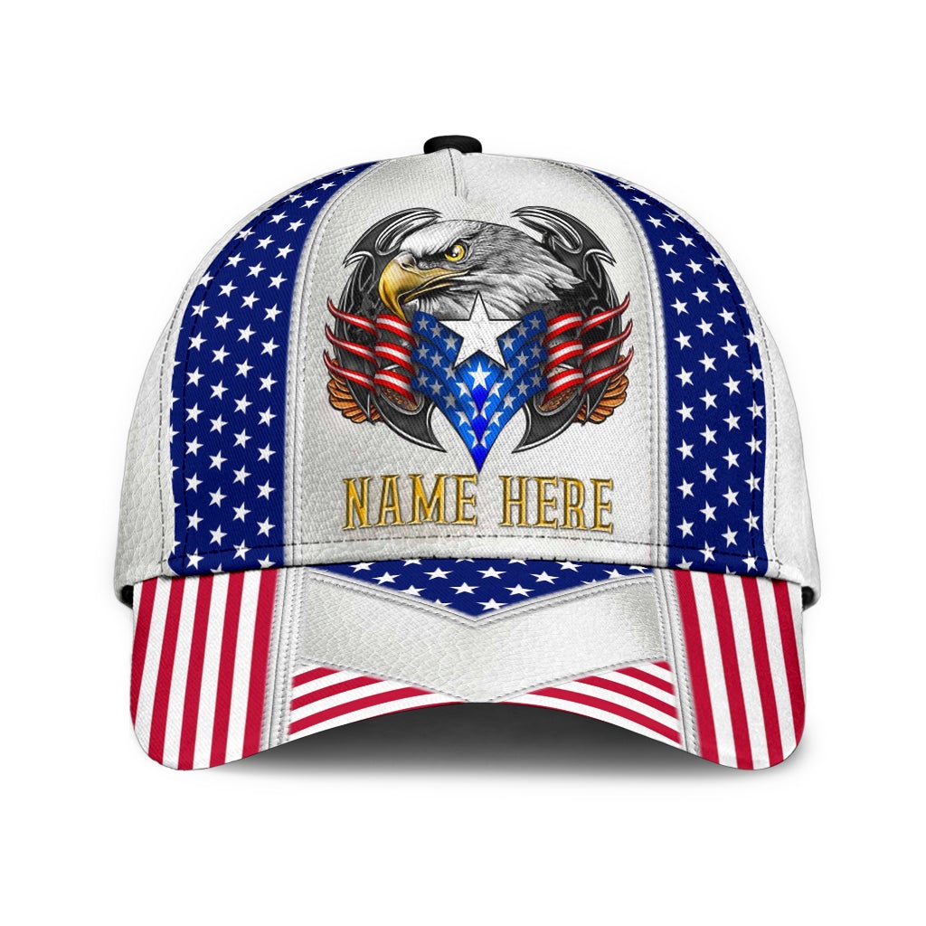 Custom White Eagle American Flag Name – Classic Cap